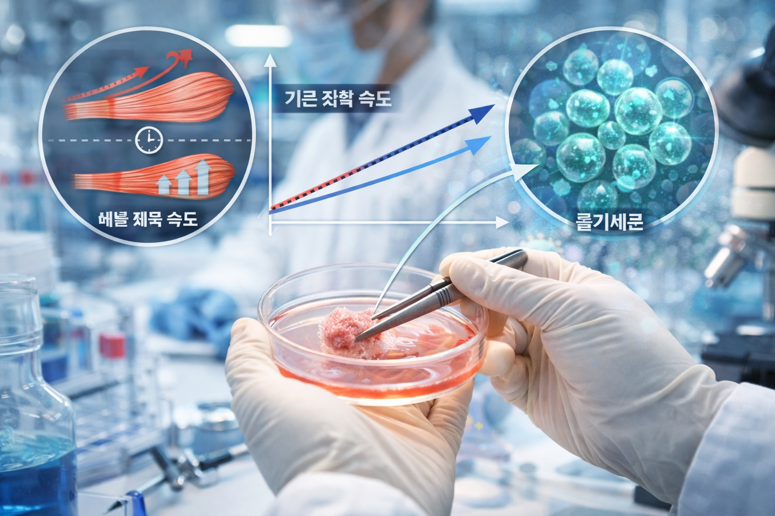근육 회복 속도 변화와 줄기세포 역할 관련 이미지