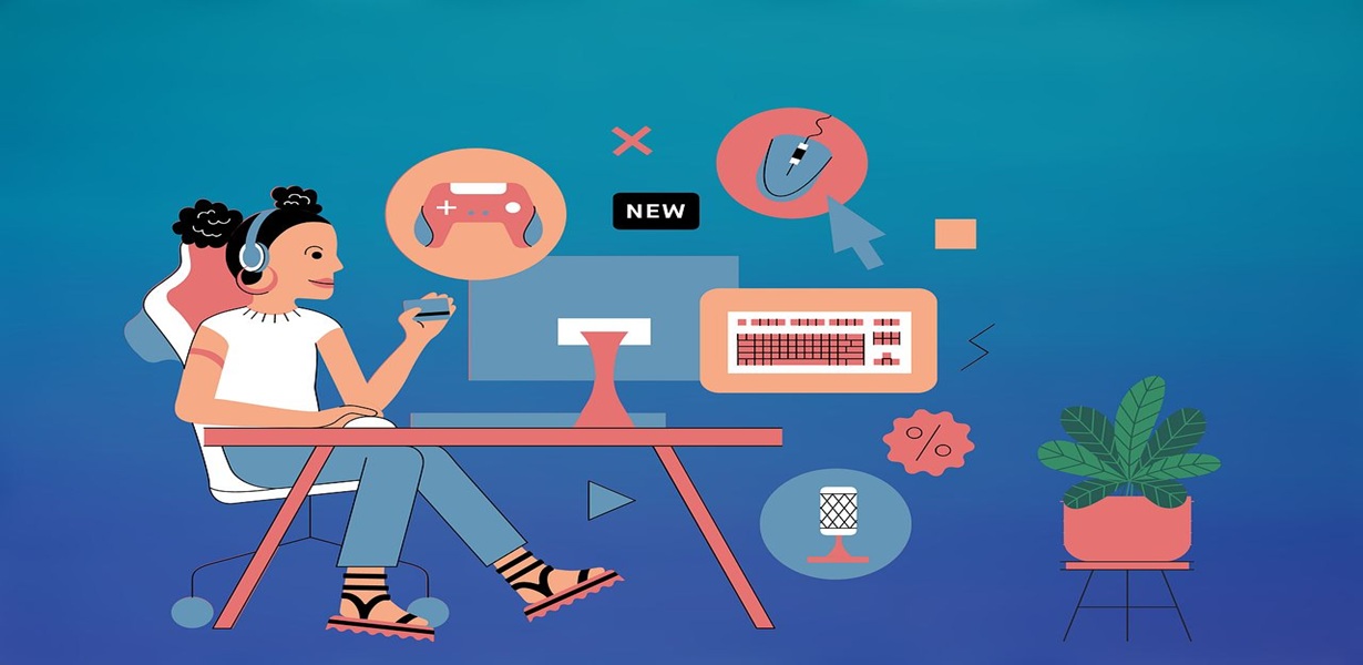 중고 물품을 거래하기 위해 온라인 플랫폼을 활용 중인 사용자 일러스트