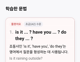 링고라 어플 캡쳐이미지: 문법교정