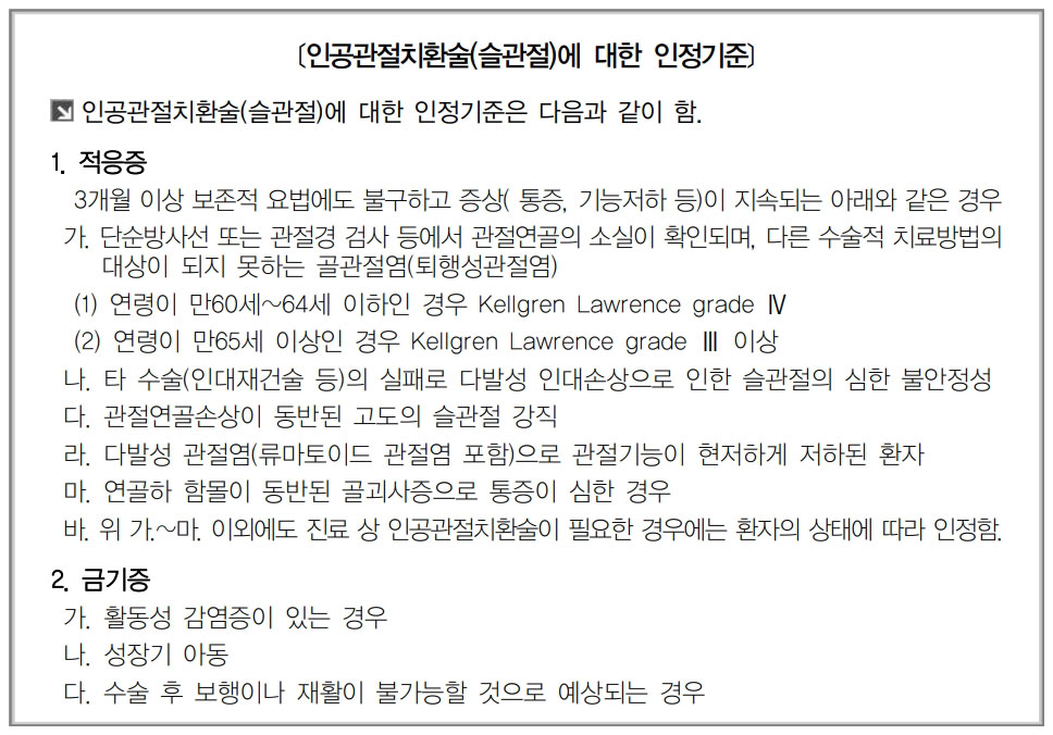 인공관절치환술 인정 기준