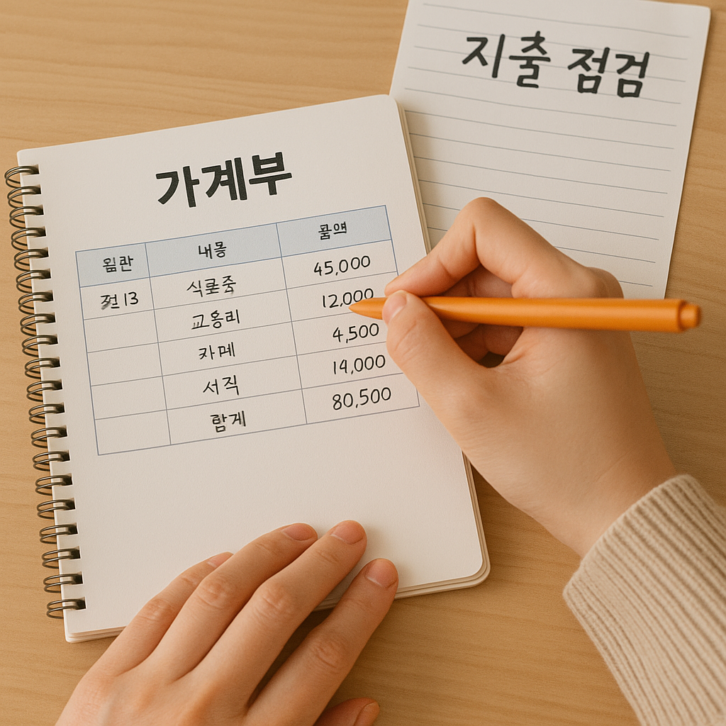 가계부를 작성하며 지출을 점검하는 여성의 손