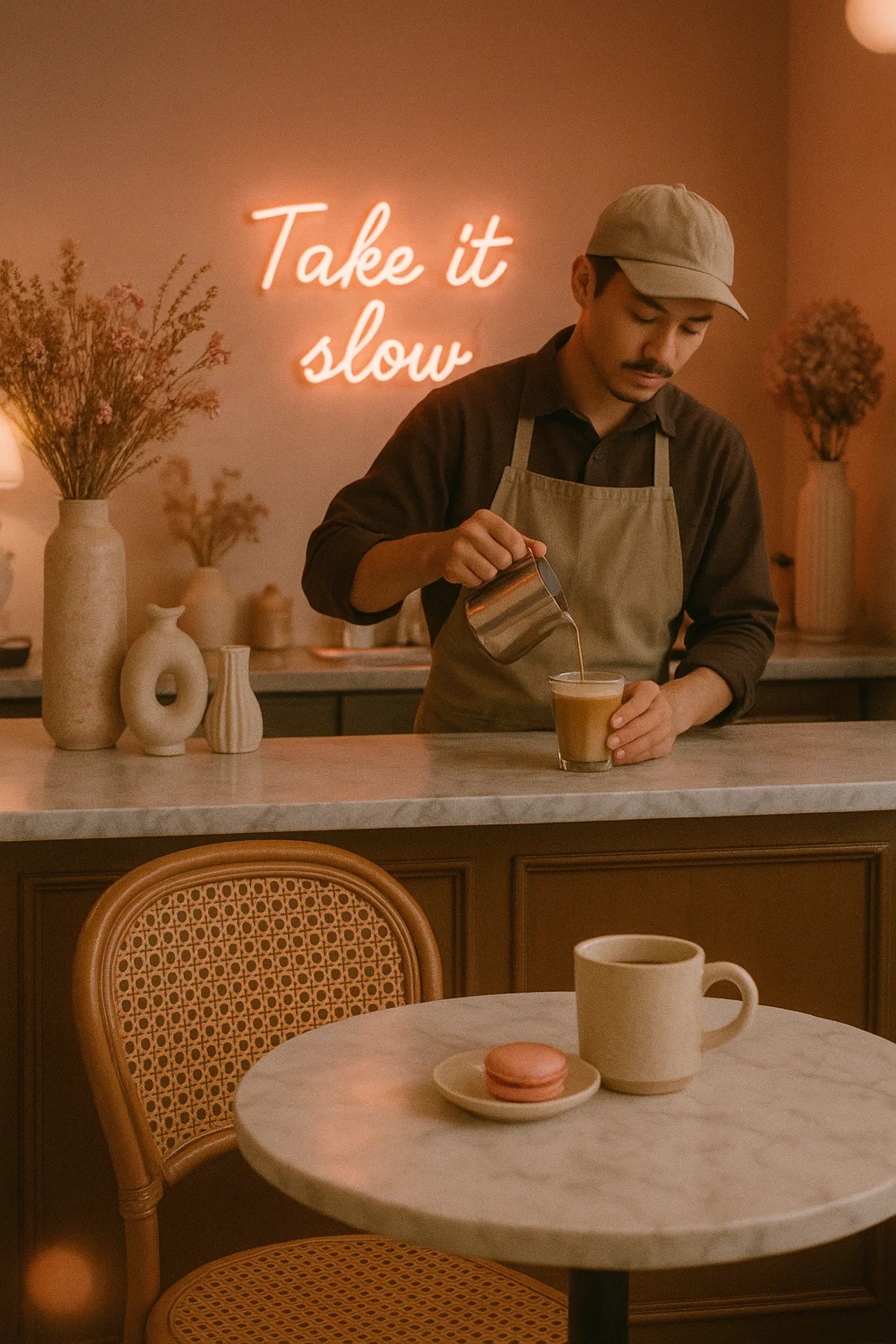 감성적인 카페 인테리어,&quot;2025 뉴트로 웰니스 카페&quot; 버전