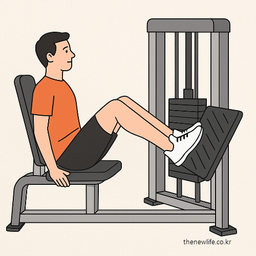 A man performs a knee press exercise using an outdoor leg press machine to strengthen his lower body muscles.-남성이 하체 근육 강화를 위해 공원에 설치된 무릎 프레스 운동기구를 사용하는 모습.