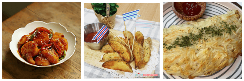 감자조림, 웨지감자, 치즈감자전 사진