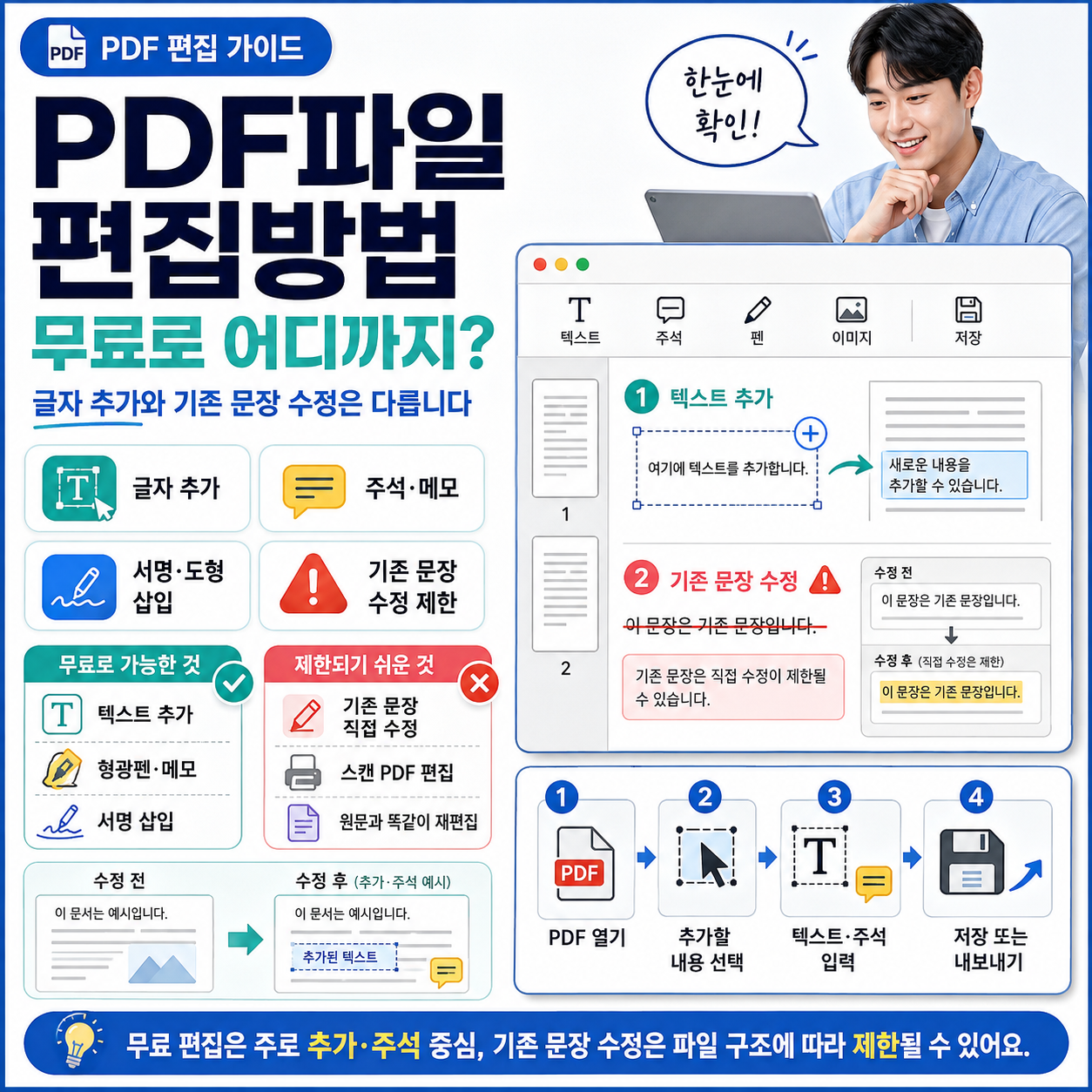 PDF파일 편집방법 무료로 어디까지? 글자 추가와 기존 문장 수정은 다릅니다