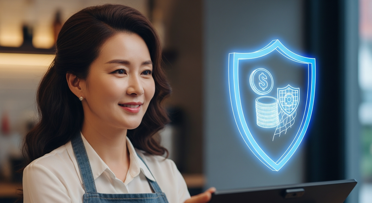 폐업 위기 시 자영업자 고용보험이 소상공인을 보호하는 든든한 방패 역할을 하는 이미지