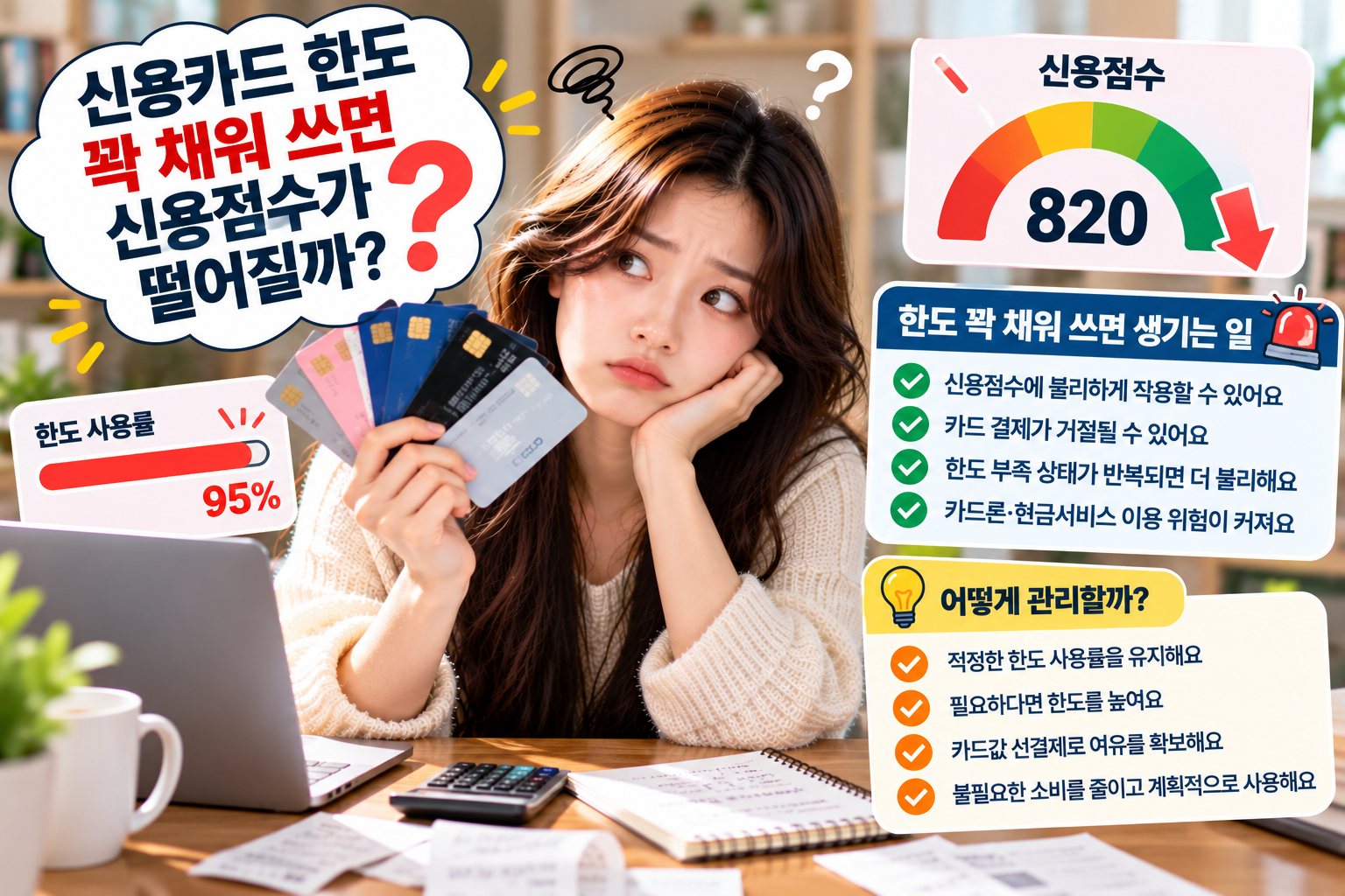 신용카드 한도 꽉 채워 쓰면 생기는 일