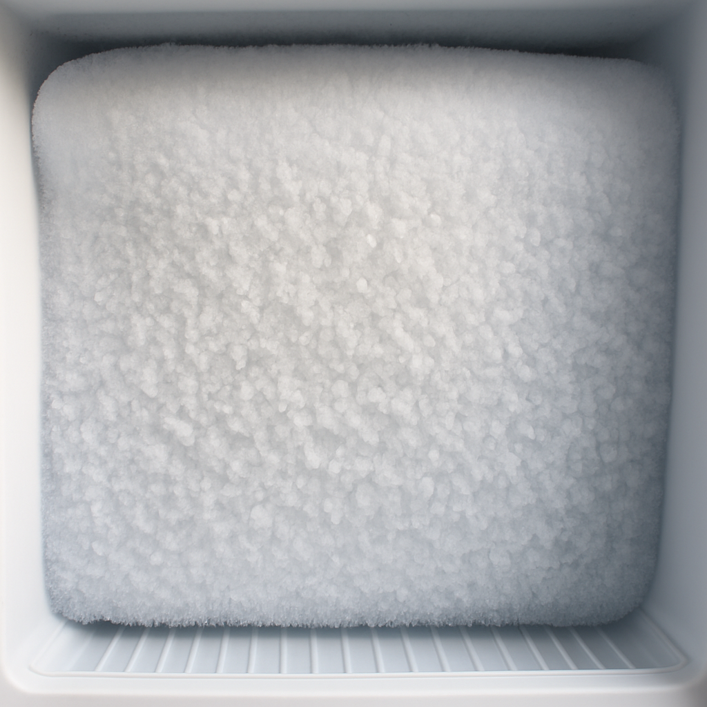 냉장고 안에 성에가 쌓인 모습