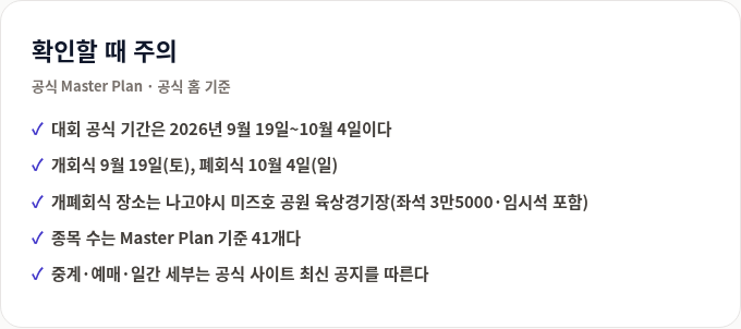 아시안게임 일정 확인 주의