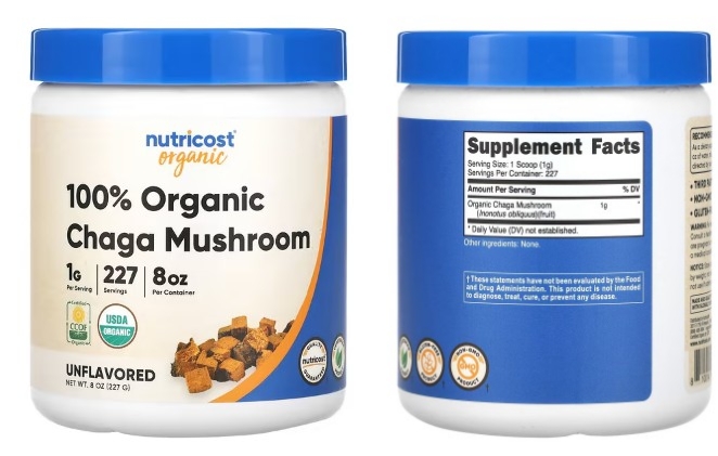 Nutricost 100% 유기농 차가버섯, 무맛, 227g(8oz)