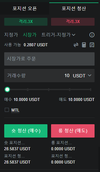 포지션 종료 창을 캡쳐한 사진