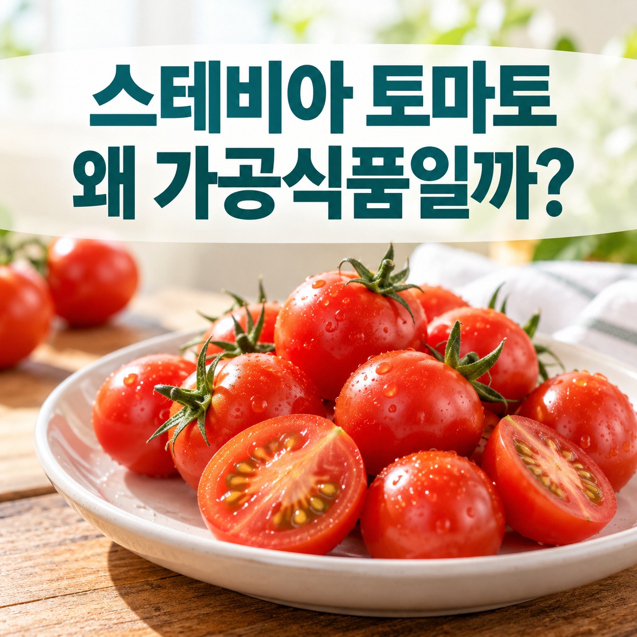 빨간 스테비아 토마토와 가공식품 분류에 관한 제목이 함께 보이는 대표 이미지