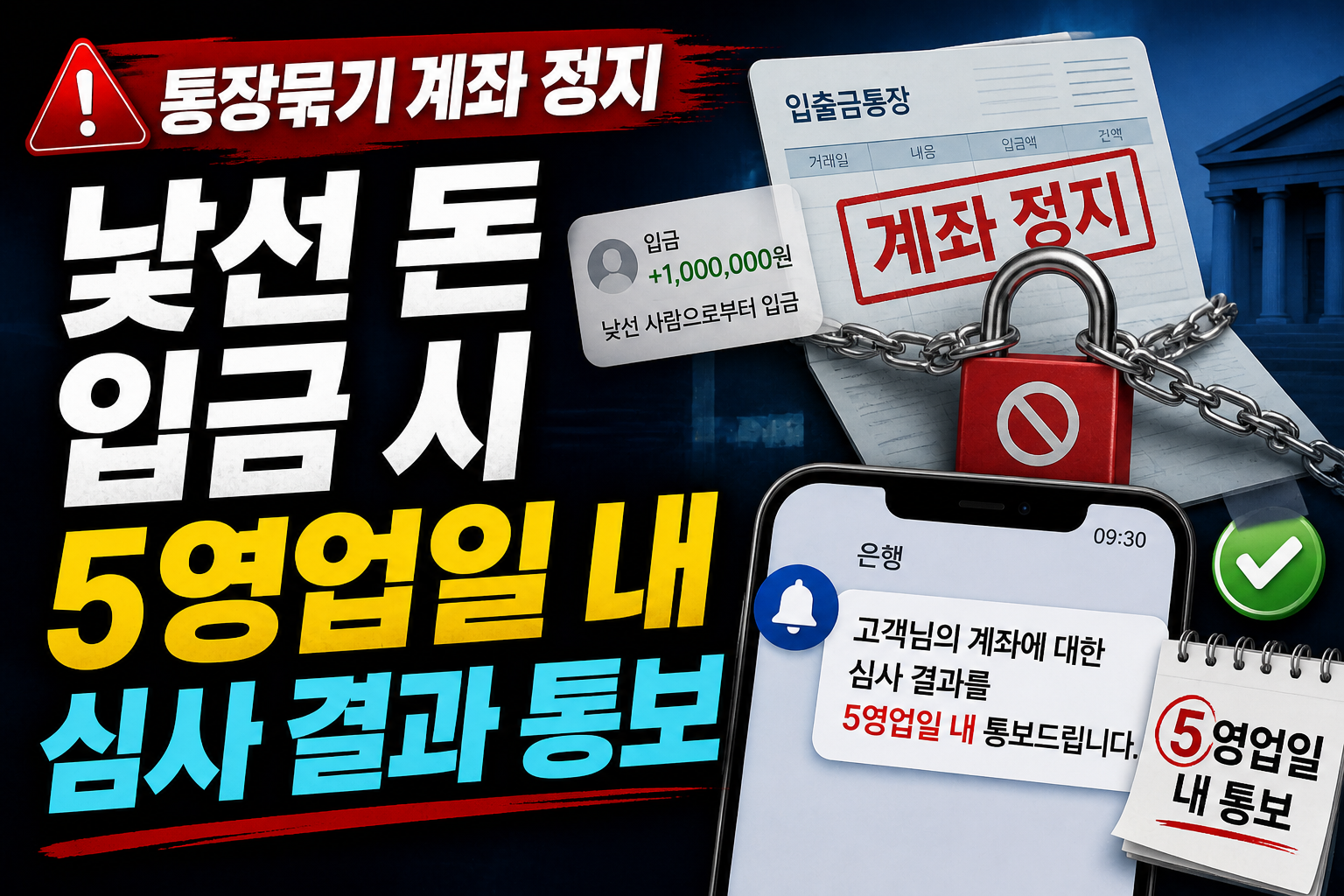 통장묶기 계좌 정지|낯선 돈 입금 시 5영업일 내 심사 결과 통보