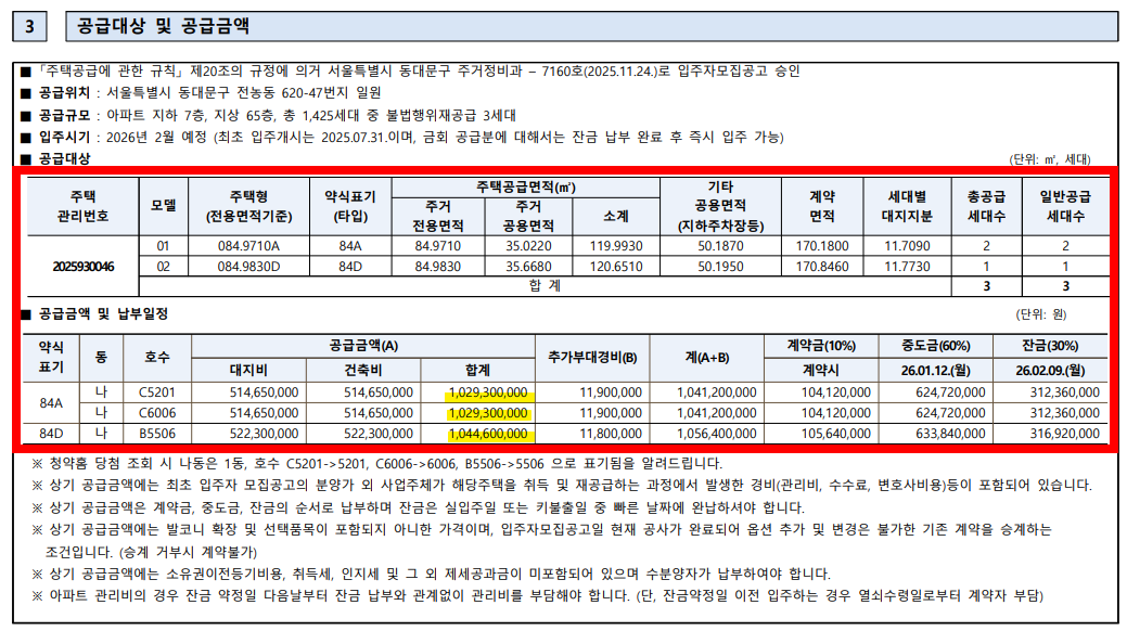 청량리 롯데캐슬 sky-l65 줍줍 모집 공고