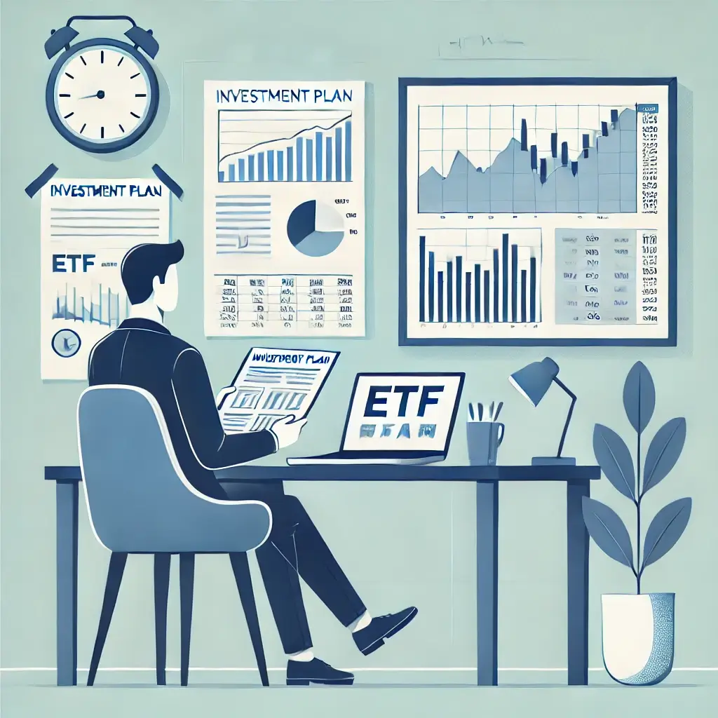 투자 계획을 세우며 노트북에 ETF 차트를 확인하는 투자자의 모습.