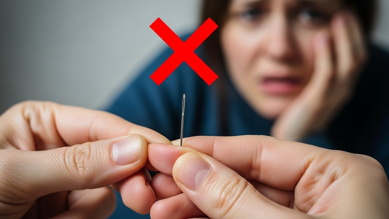 뇌졸중 환자에게 손가락 따기 민간요법을 시도하려는 것을 말리는 경고 이미지