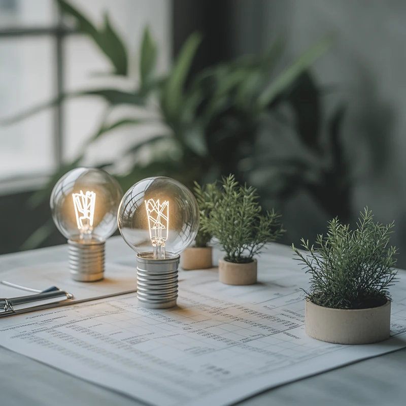 소형 및 중형 기업을 포함한 균형 있는 투자 포트폴리오 개요, 세련된 금융 계획 환경에서 안전성과 낙관적인 감각을 부드러운 조명으로 강조