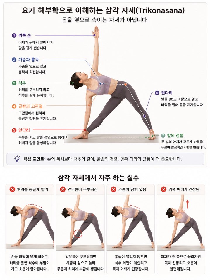 요가 해부학으로 이해하는 삼각 자세: 몸을 옆으로 숙이는 자세가 아닙니다