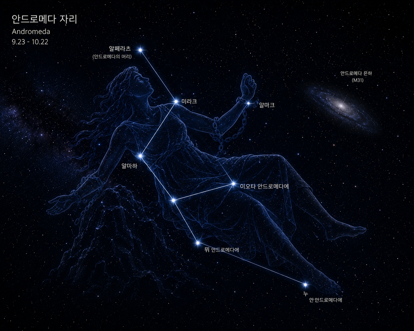 가을밤 볼 수 있는 별자리(안드로메다 자리)