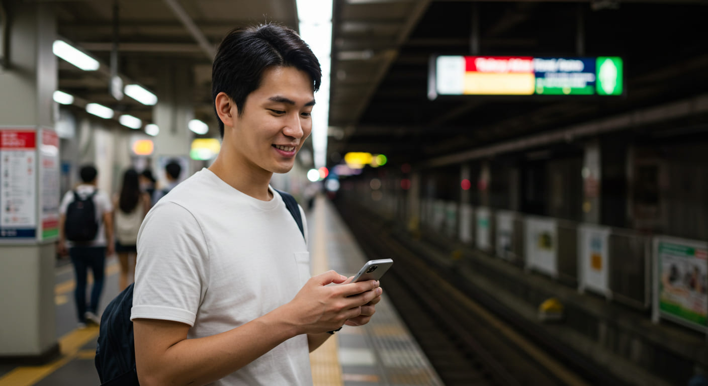 도쿄 지하철과 JR 노선도를 비교하는 귀여운 한국인 여행자