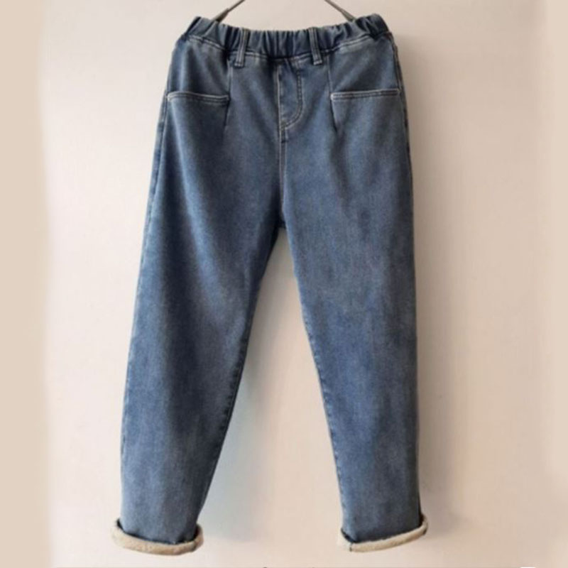 안감 융기모 밍크 기모 밴딩 스판 배기 데님 팬츠 청바지 뒷밴딩 스타일