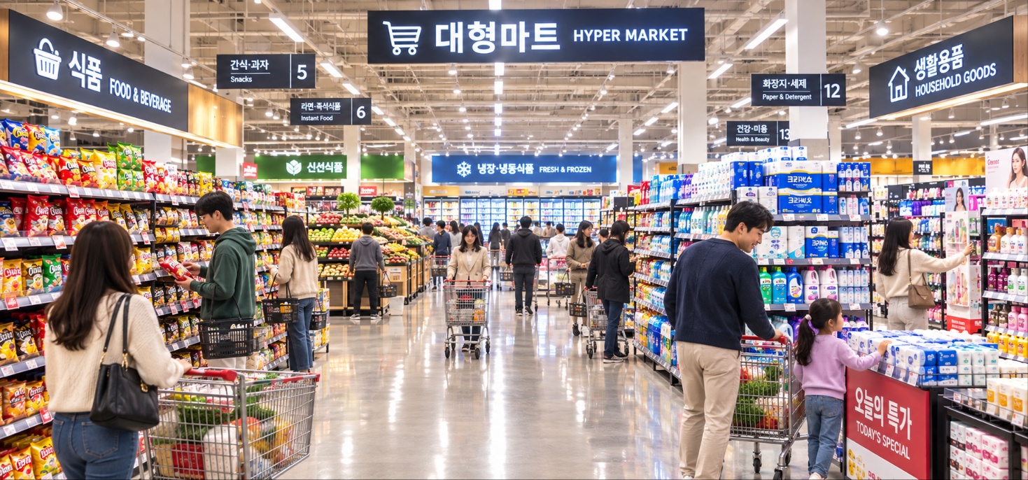 대형마트 쇼핑하는 장면