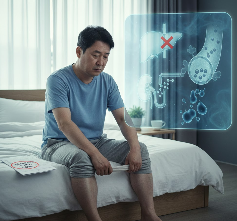 알부민 수치 부족 현상으로 부종과 무기력증이 있는 남성