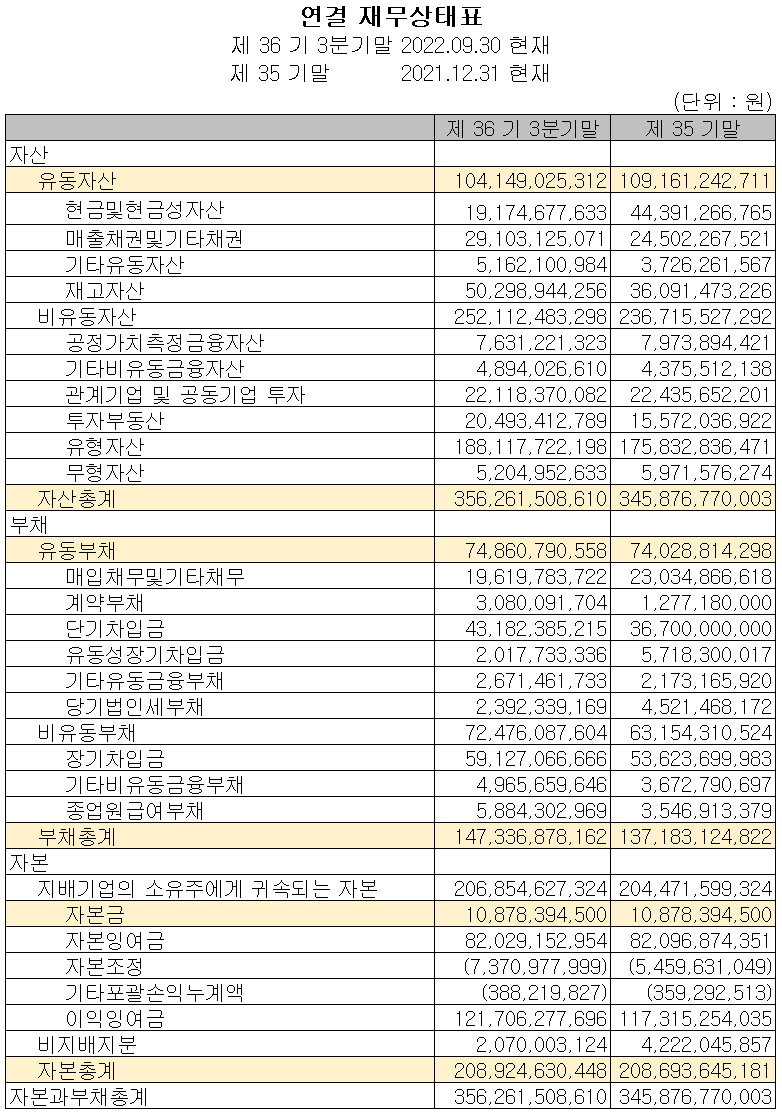 에프에스티 - 재무상태표