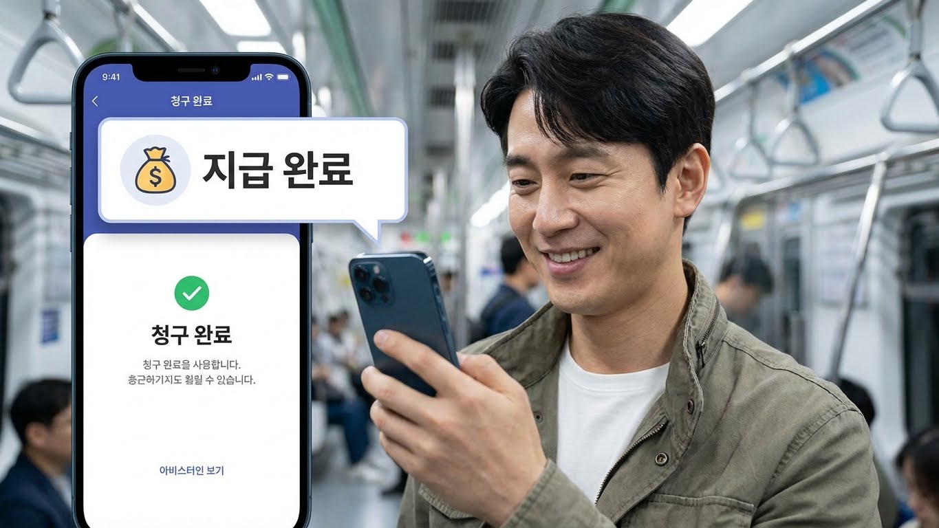 스마트폰 보험앱으로 보험금 청구 및 지급 완료 알림되는 모습