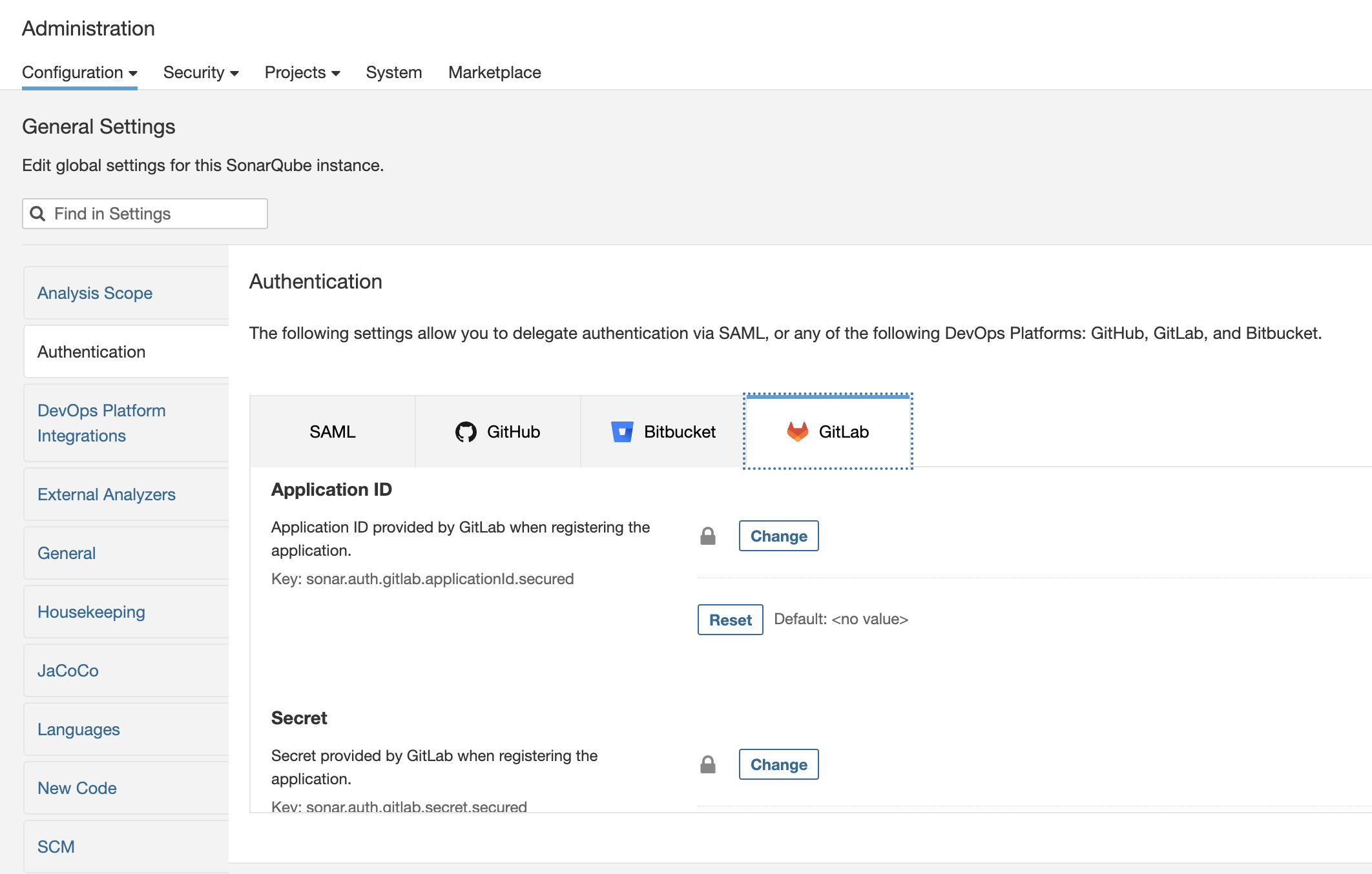 SonarQube &gt; Configuration &gt; General Setting Page