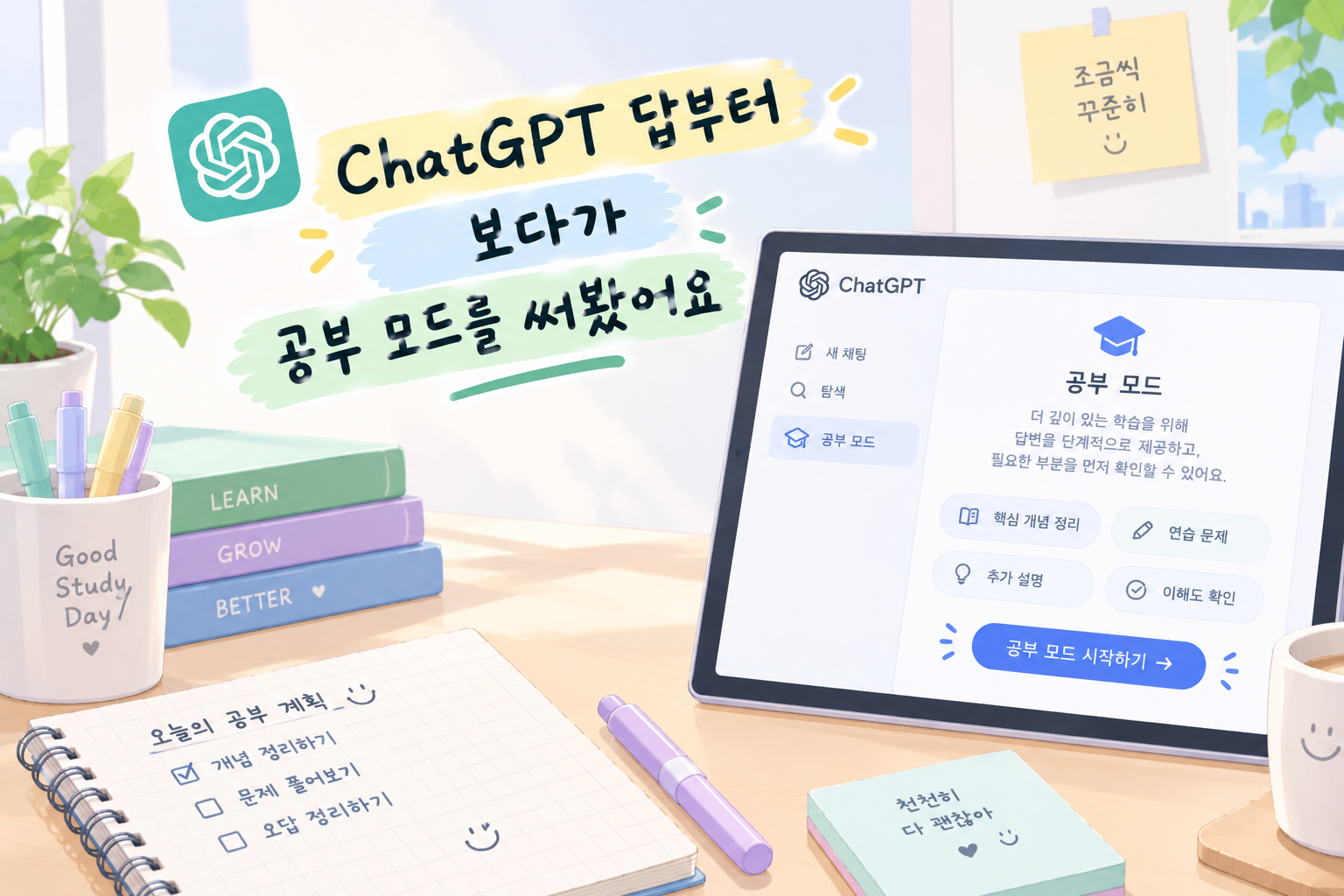 ChatGPT로 답만 보고 넘어가다가, 공부 모드를 써봤어요