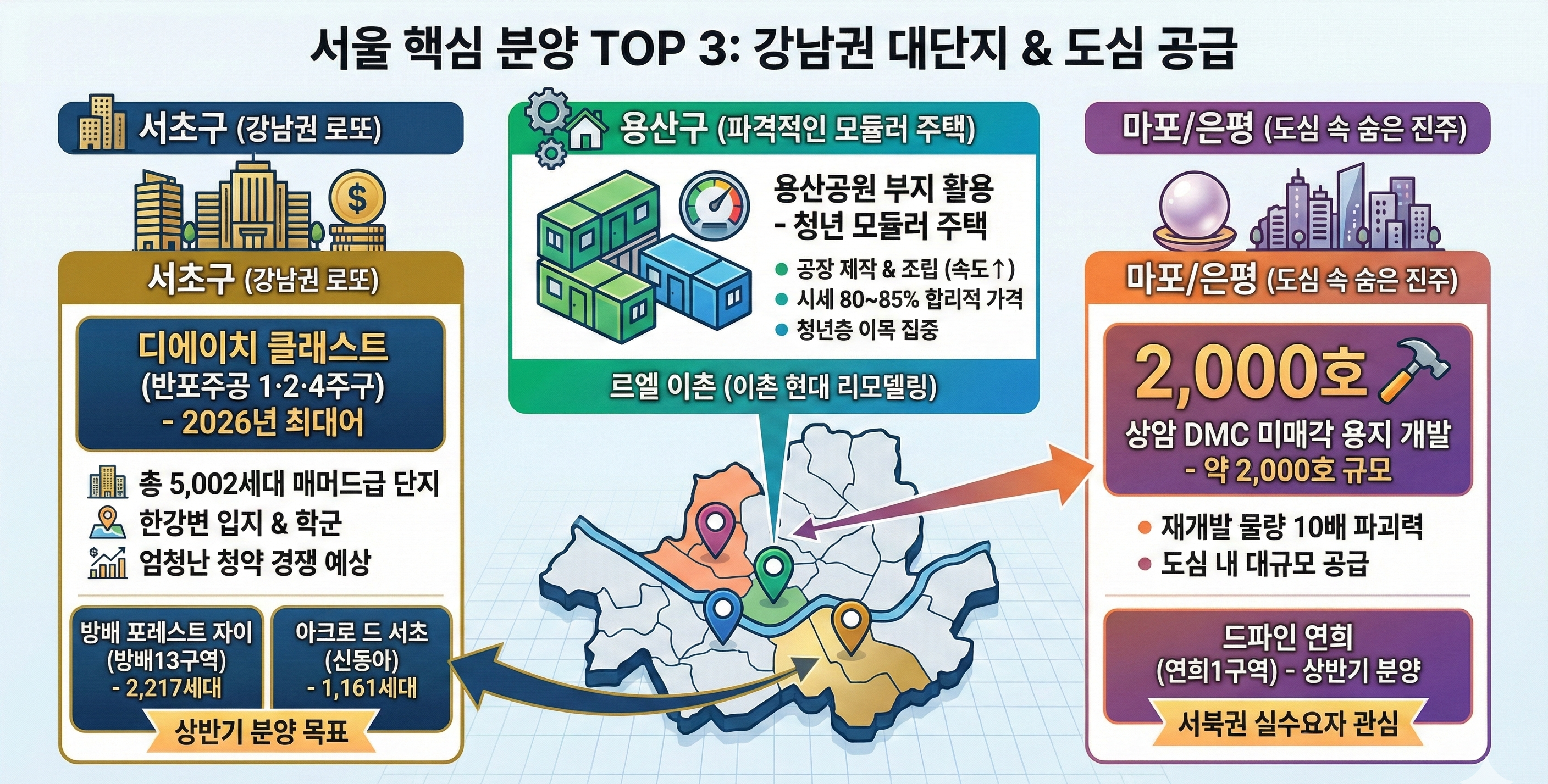 서울 핵심 분양 TOP 3 (강남권 대단지 & 도심 공급)