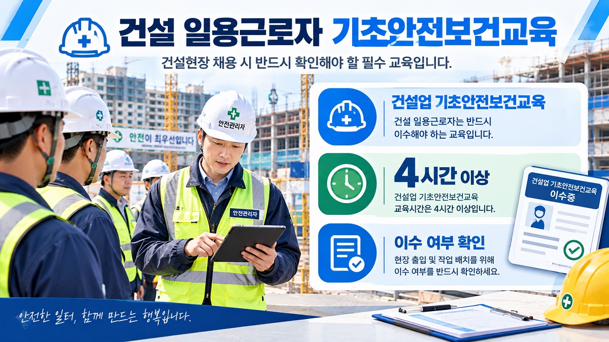건설 일용근로자의 건설업 기초안전보건교육 4시간 이수 확인