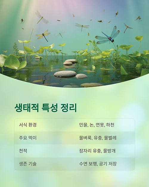 표로 정리한 물땡땡이의 생태적 특성