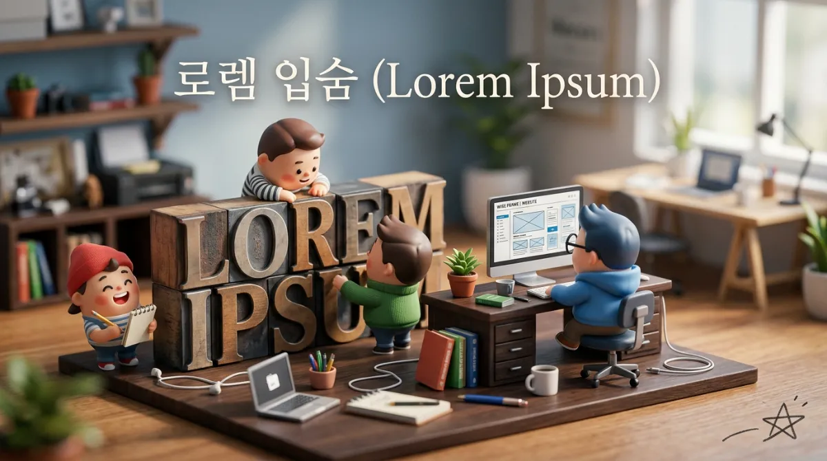 로렘 입숨 텍스트가 적용된 현대적인 웹 디자인 작업 공간의 모습