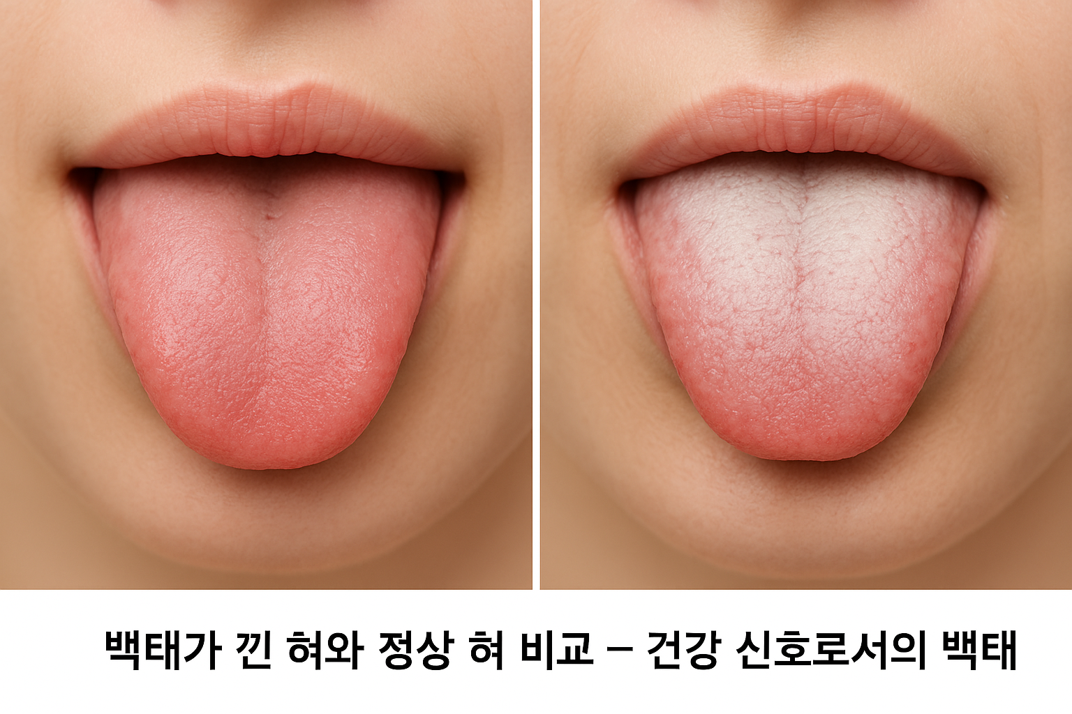"백태가 낀 혀와 정상 혀 비교 &ndash; 건강 신호로서의 백태"