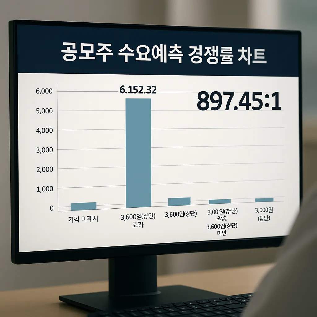 컴퓨터 화면에 표시된 공모주 수요예측 경쟁률 차트