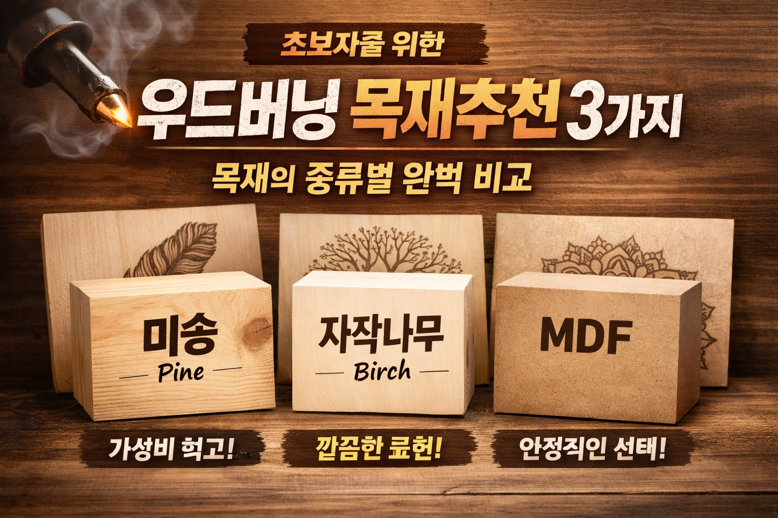 초보자를 위한 우드버닝 목재추천 3가지, 목재의 종류별 완벽 비교