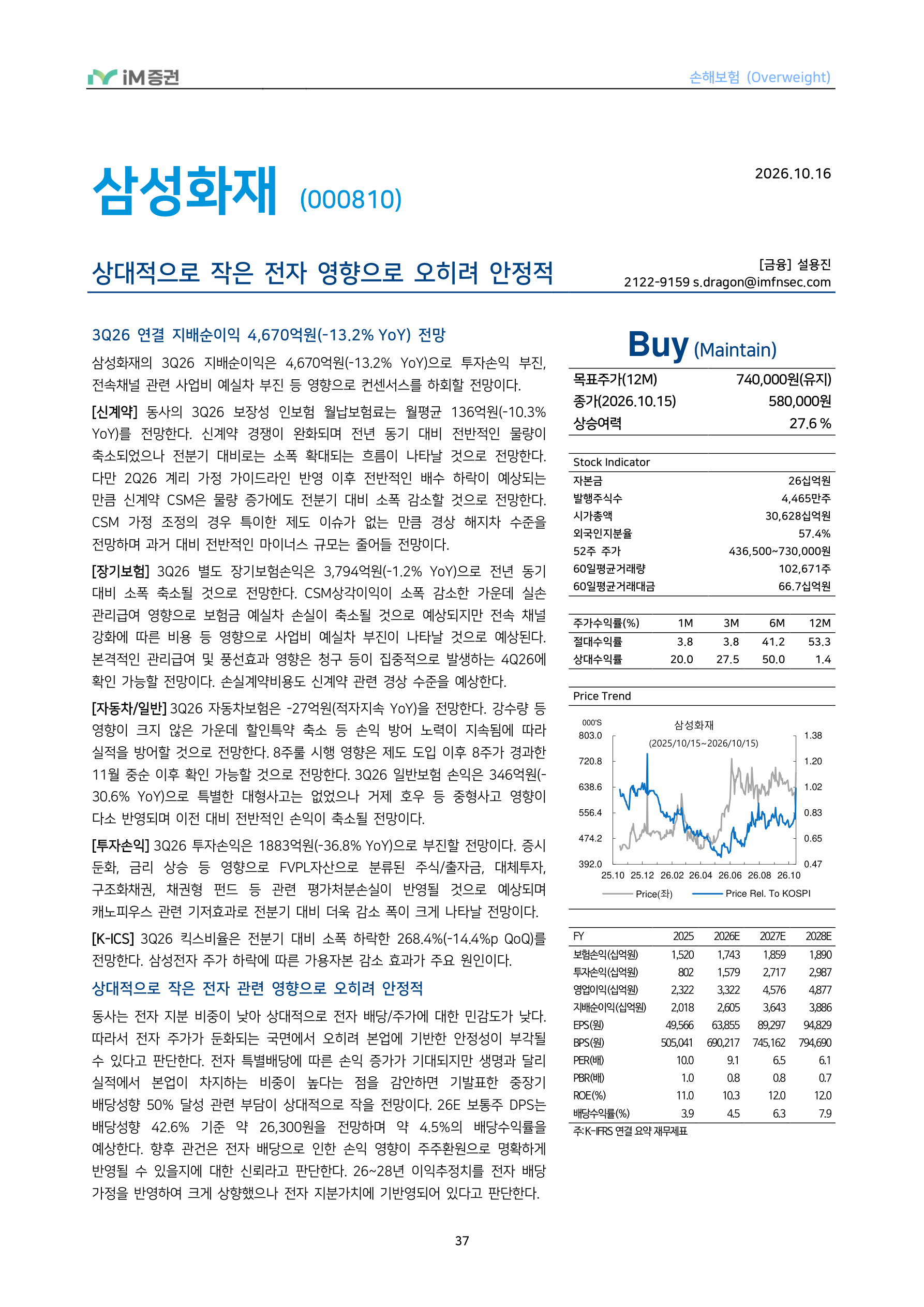 In-Depth Report - 손해보험 3Q26 Preview - 투자손익 부진에도 보험손익은 점진적 개선_iM증권 37페이지