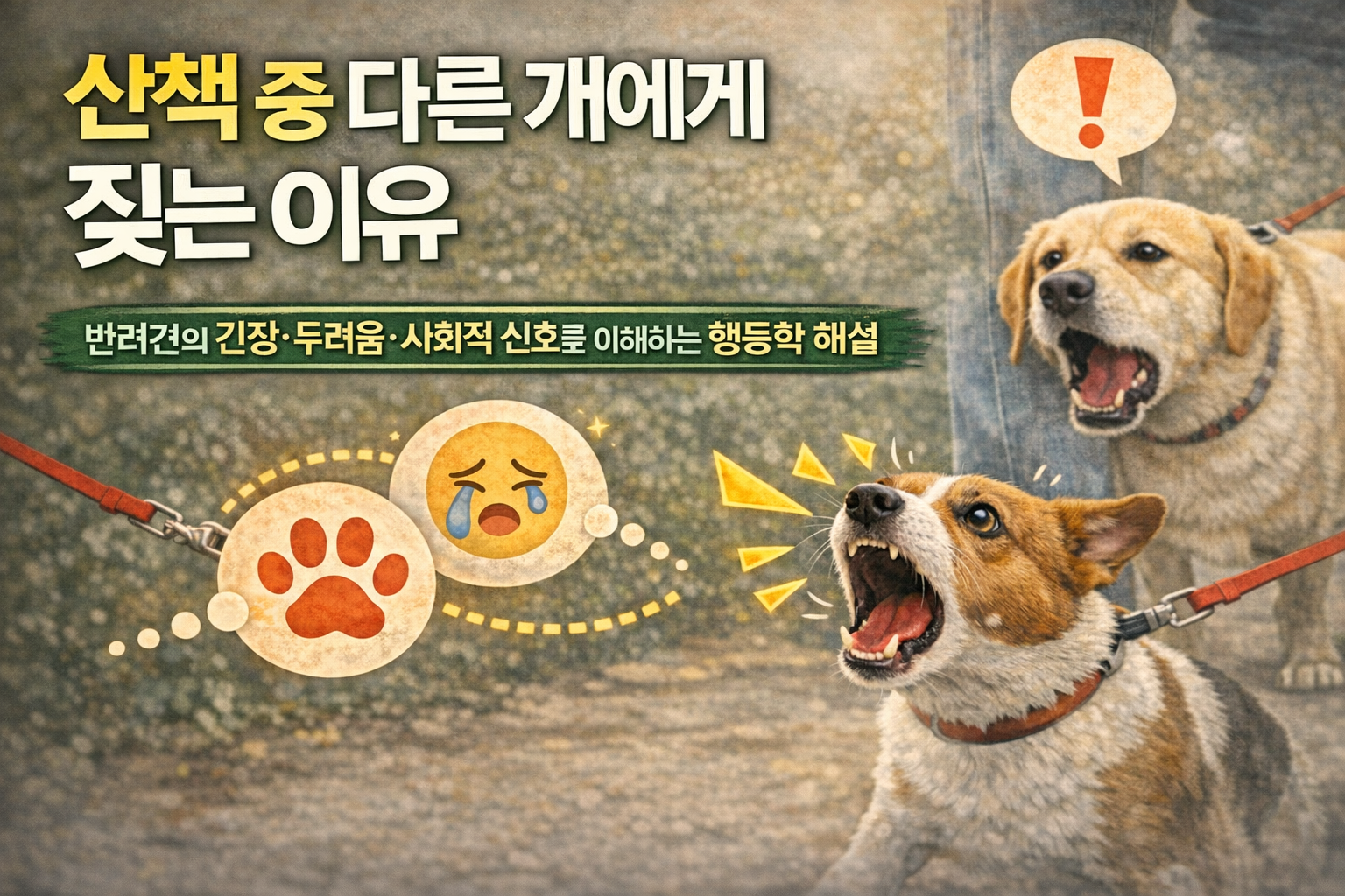 산책 중 다른 개에게 짖는 이유 / 반려견의 긴장&middot;두려움&middot;사회적 신호를 읽는 행동학 해설
