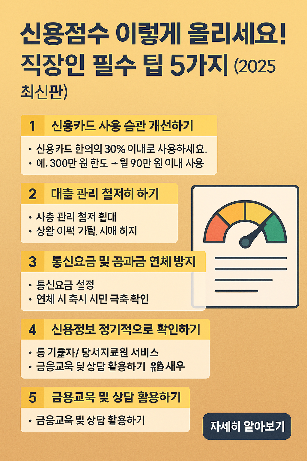 2025년 직장인을 위한 신용점수 올리는 방법 요약 인포그래픽