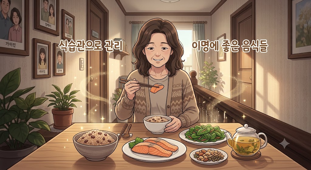 이명에 도움이 되는 식습관으로 건강 관리 하는 모습