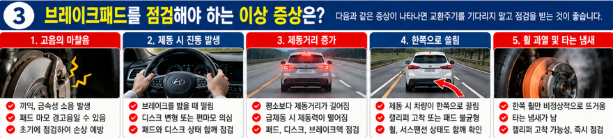브레이크패드를 점검해야 하는 이상 증상은?