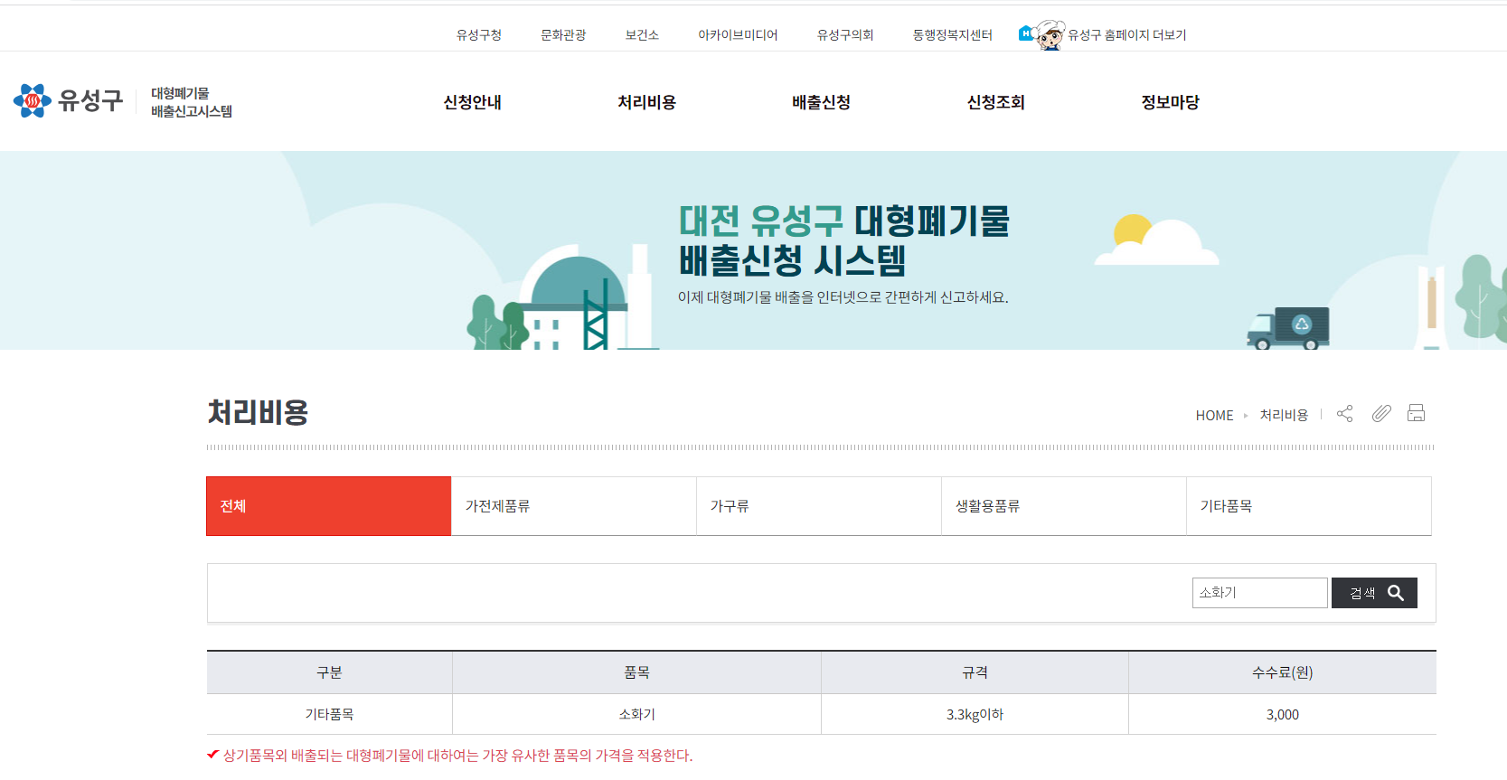 유성구청 소화기 폐기물 스티커 비용