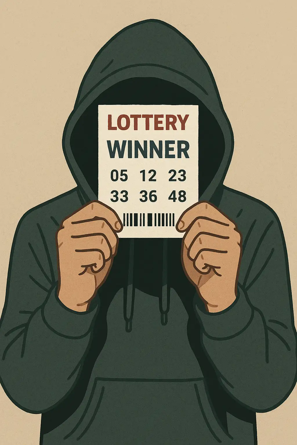 복권에-당첨된-후-익명성을-지키기-위해-얼굴을-가린-사람의-모습을-통해-복권-당첨자가-사라지는-이유를-상징적으로-표현한-이미지