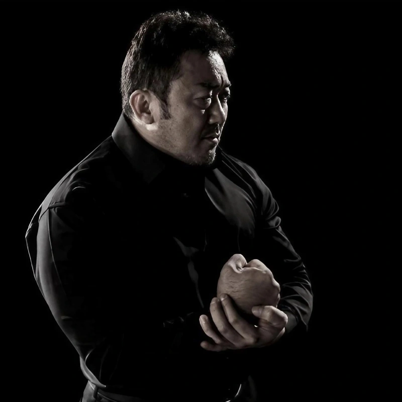 검은 바탕에 검은 셔츠를 입은 마동석