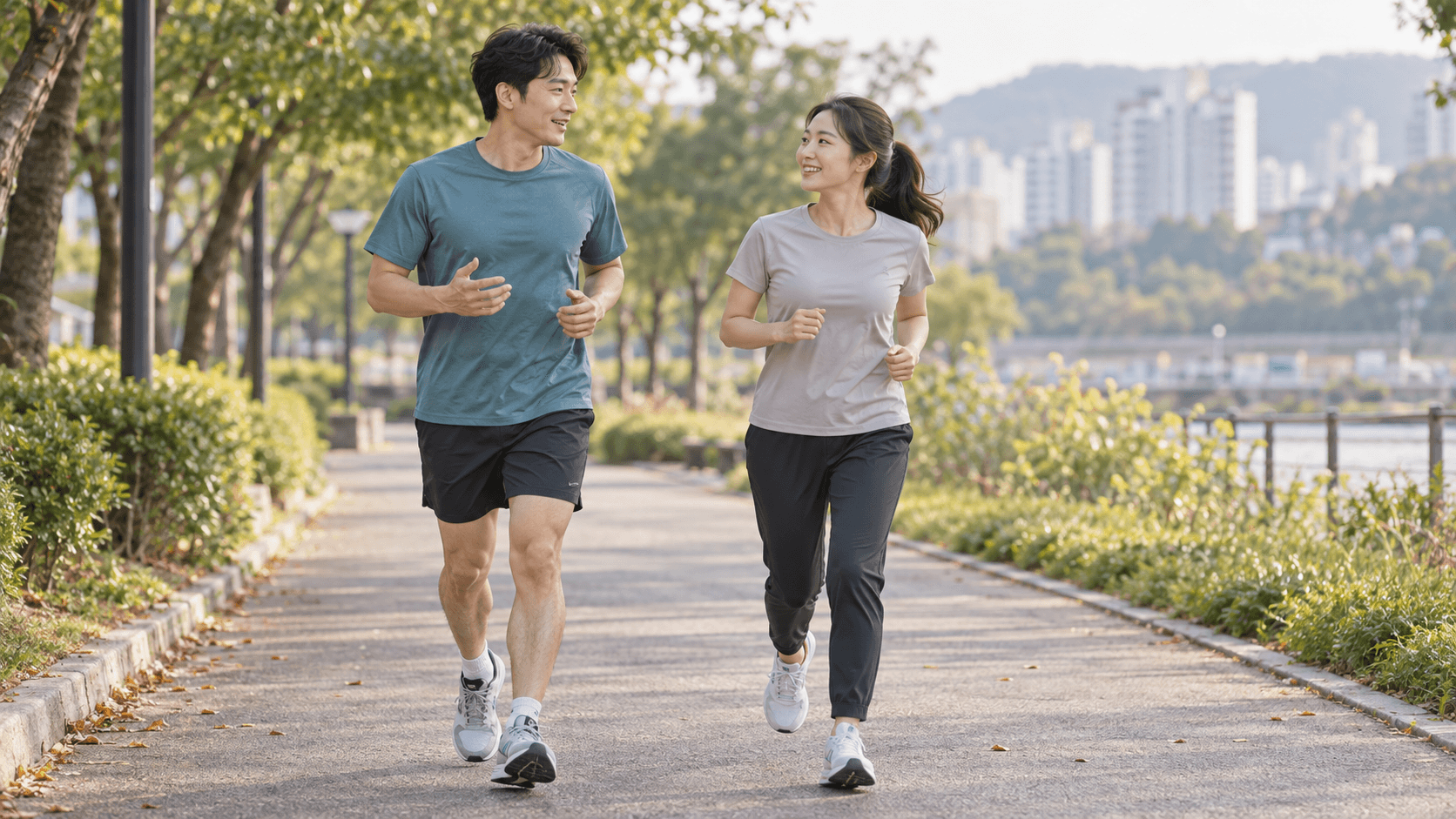 대화하며 러닝하는 사진