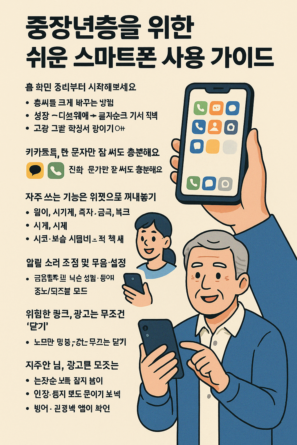 중장년층도 쉽게 배우는 스마트폰 사용법, 어렵지 않아요!