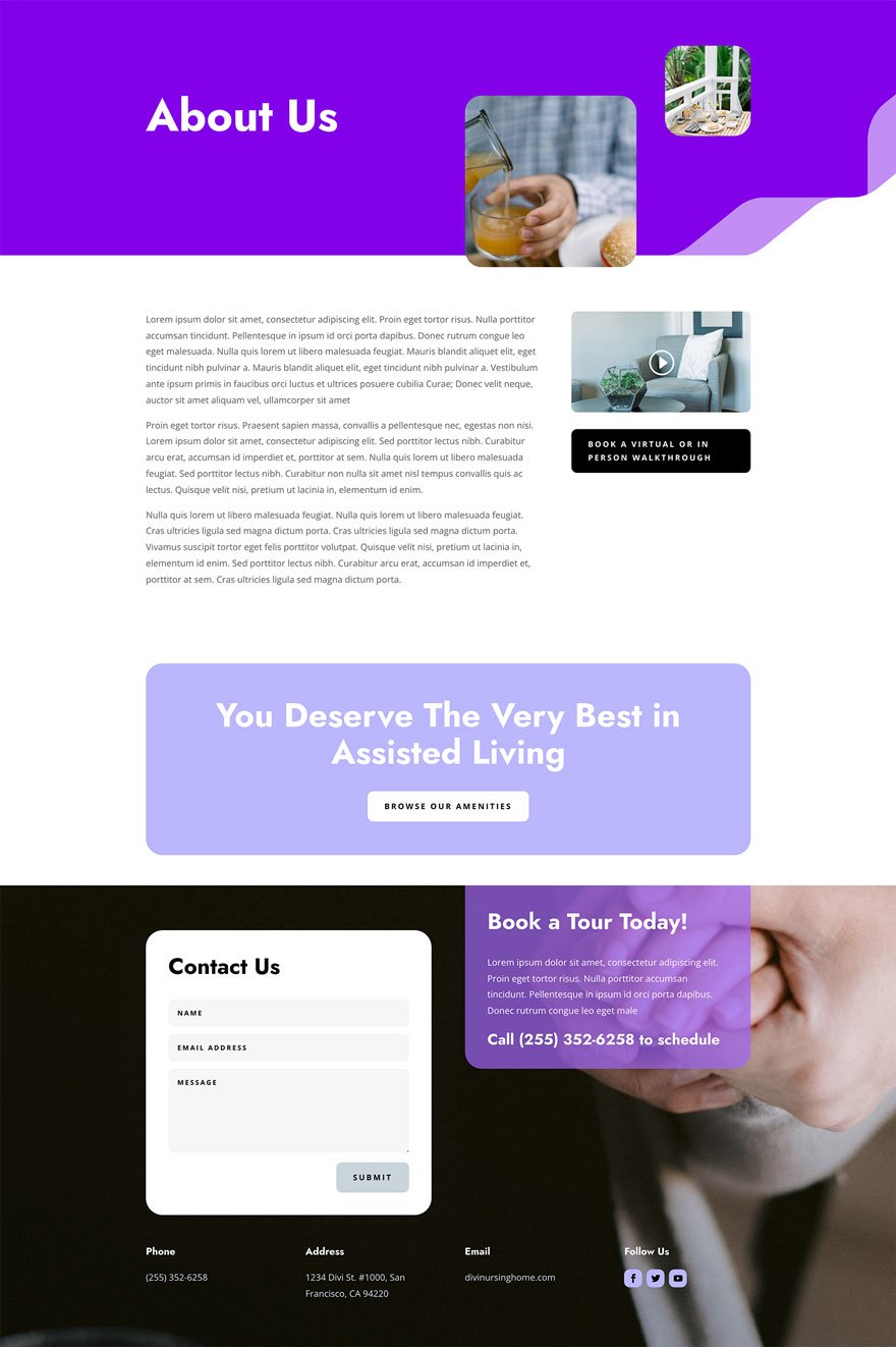 워드프레스 Divi 테마용 요양원 레이아웃 팩(Nursing Home Layout Pack) 디자인 레이아웃 - 소개 페이지
