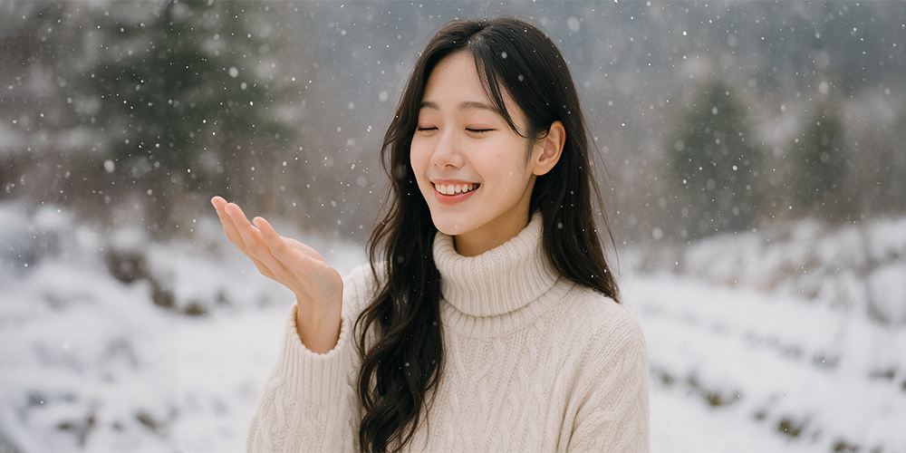 꿈에서 내리는 눈을 보며 좋아하는 여성